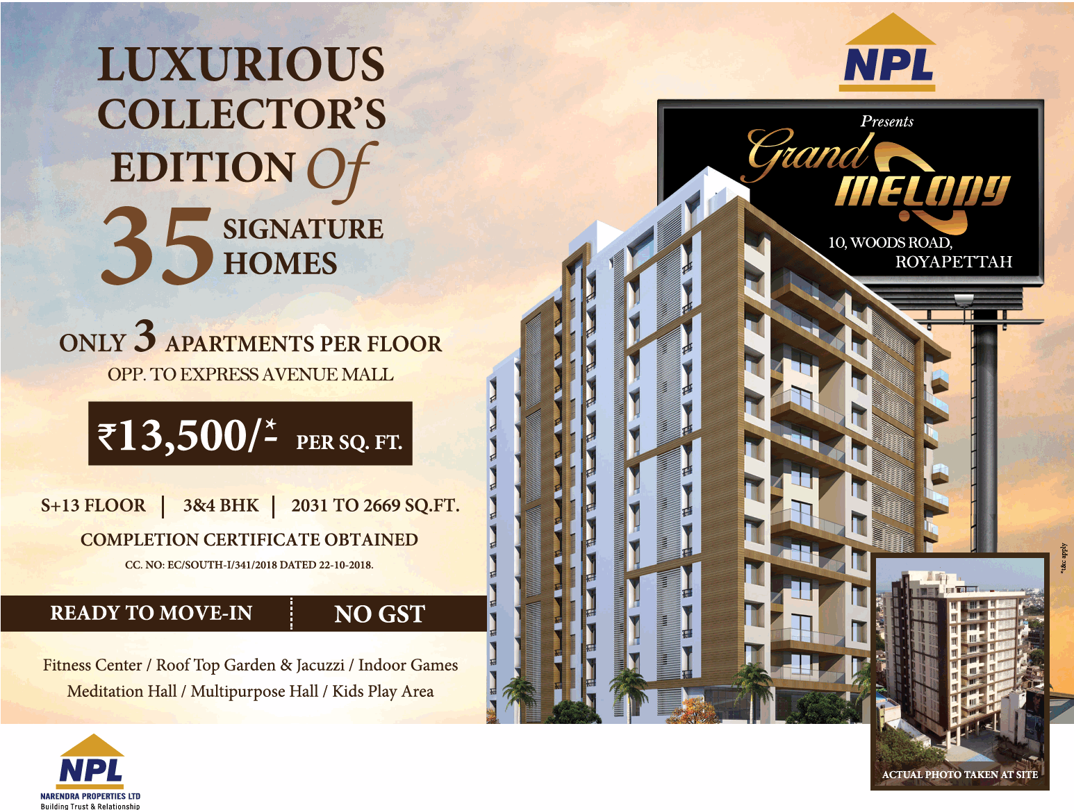 Avail 3 & 4 bhk apartments at NPL Grand Melody in Chennai Update